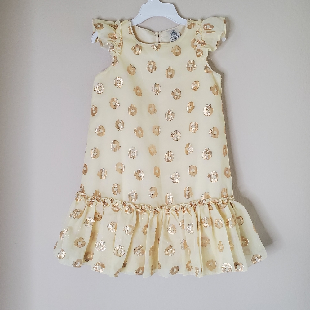 Disney Snow White and the Seven Drawfs Dress for Girls Sz 7/8 Yellow Apple Print